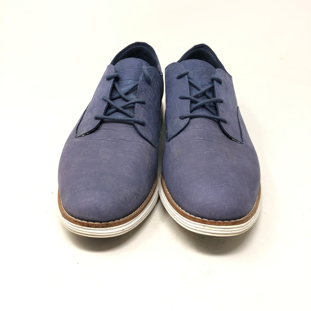 Cole Haan Womens 10 OriginalGrand Oxford Blue Croc Embossed Leather Shoes - Picture 2 of 10